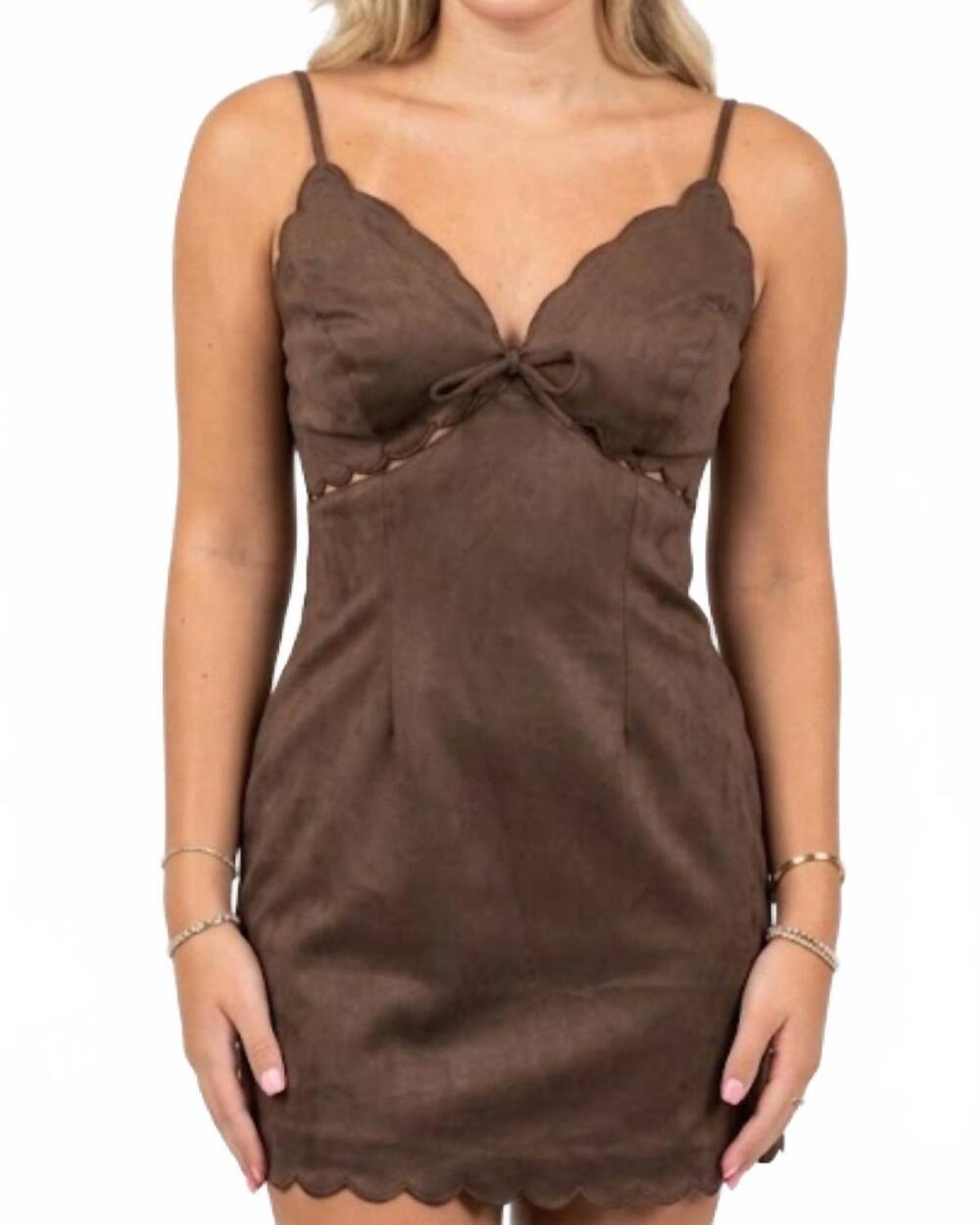 NEW SKY TO MOON moonstone scallop mini dress in brown